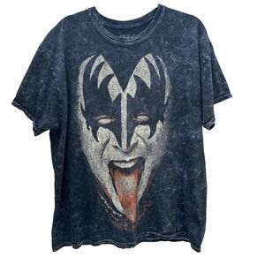 KISS Gene Simmons‎ Acid Wash Graphic T Shirt Mens Large Band Tee